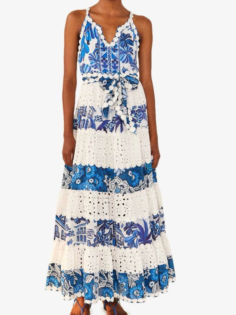 FARM Rio mixed white and blue eye let Maxi dress in size large